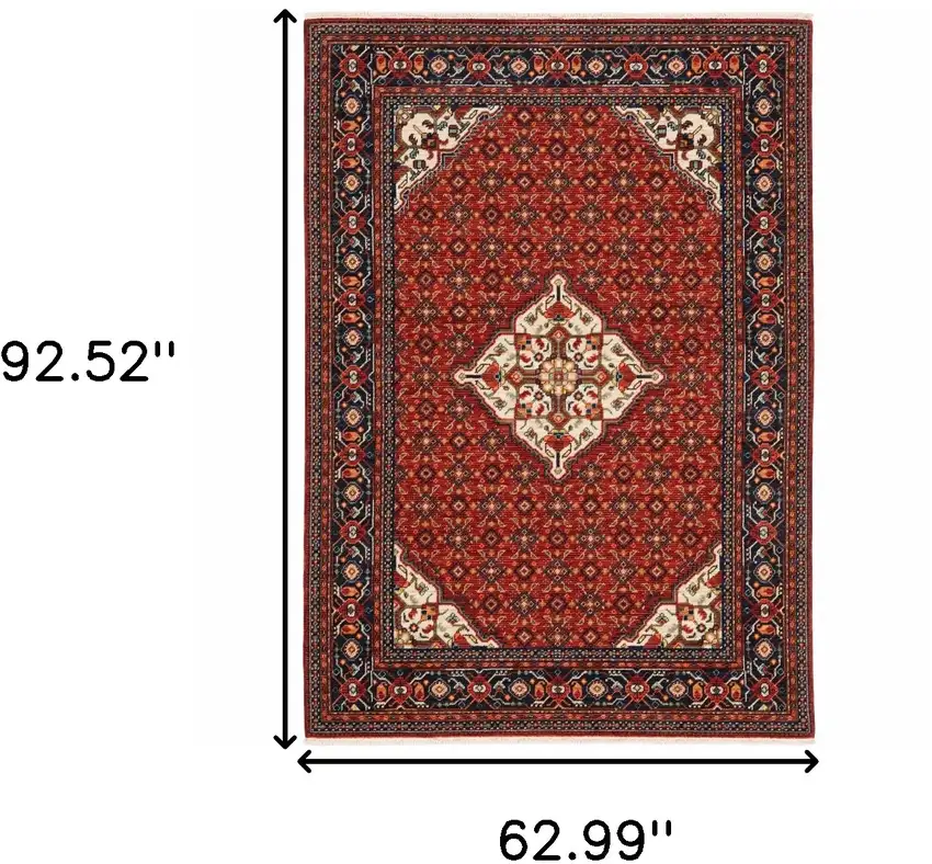 Blue and Red Oriental Power Loom Area Rug With Fringe Photo 3