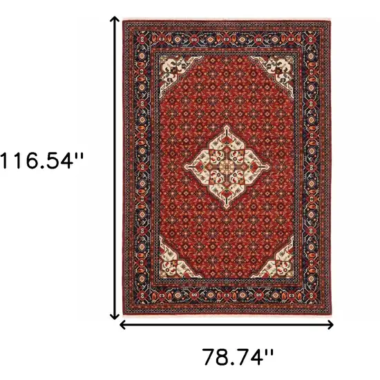 6' X 9' Red Blue Ivory And Orange Oriental Power Loom Stain Resistant Area Rug With Fringe Photo 3