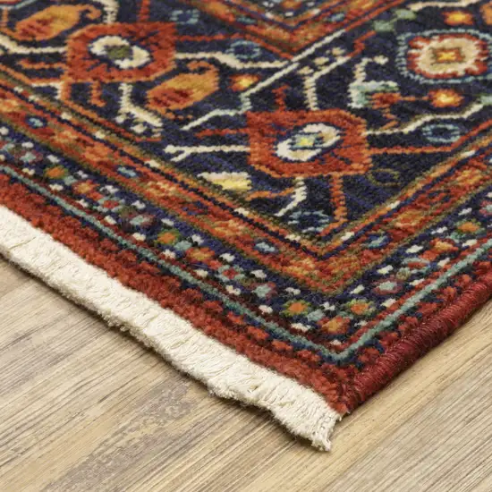 Red Blue Ivory And Orange Oriental Power Loom Stain Resistant Area Rug With Fringe Photo 8