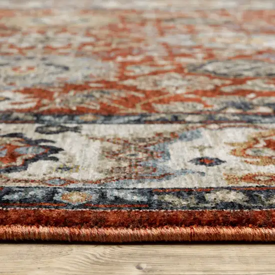 Red Ivory And Orange Oriental Area Rug With Fringe Photo 5
