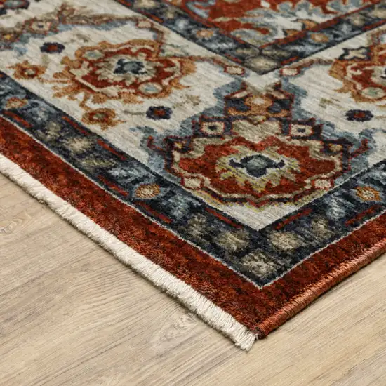 Red Ivory And Orange Oriental Area Rug With Fringe Photo 7