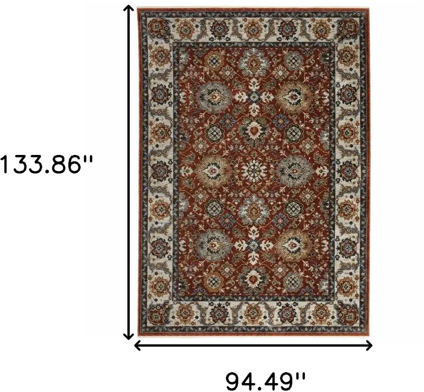 Red Ivory And Orange Oriental Area Rug With Fringe Photo 3