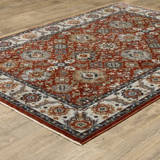 Red Ivory And Orange Oriental Area Rug With Fringe Photo 8