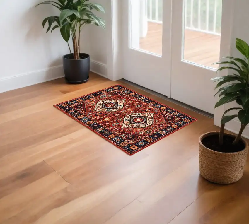 Red Blue Machine Woven Oriental Indoor Area Rug Photo 1