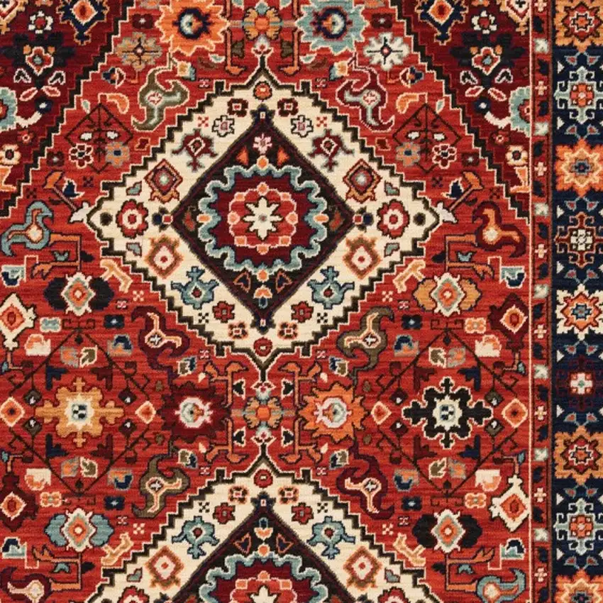 Red Blue Machine Woven Oriental Indoor Area Rug Photo 4