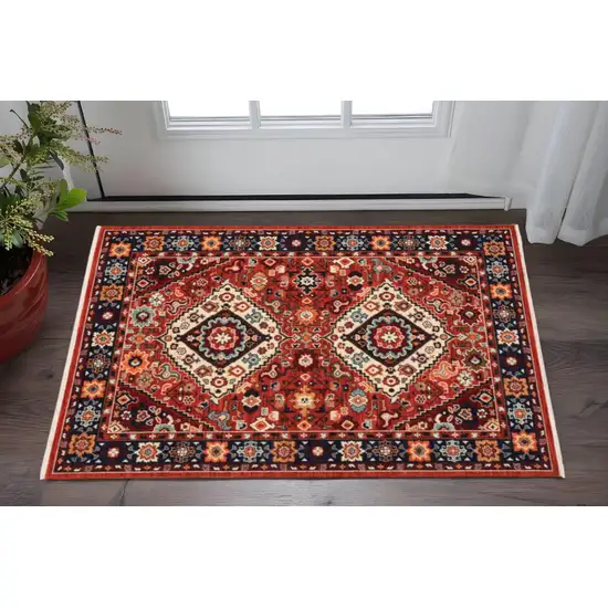 Red And Blue Oriental Area Rug Photo 1