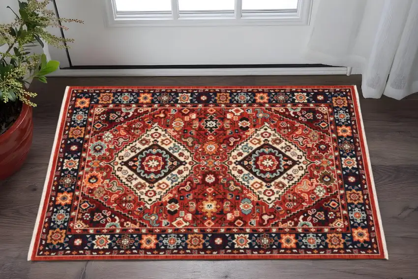 Red And Blue Oriental Area Rug Photo 1