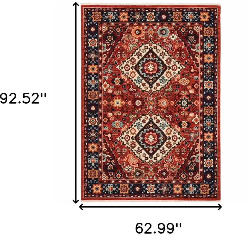 Red Blue Machine Woven Oriental Indoor Area Rug Photo 6