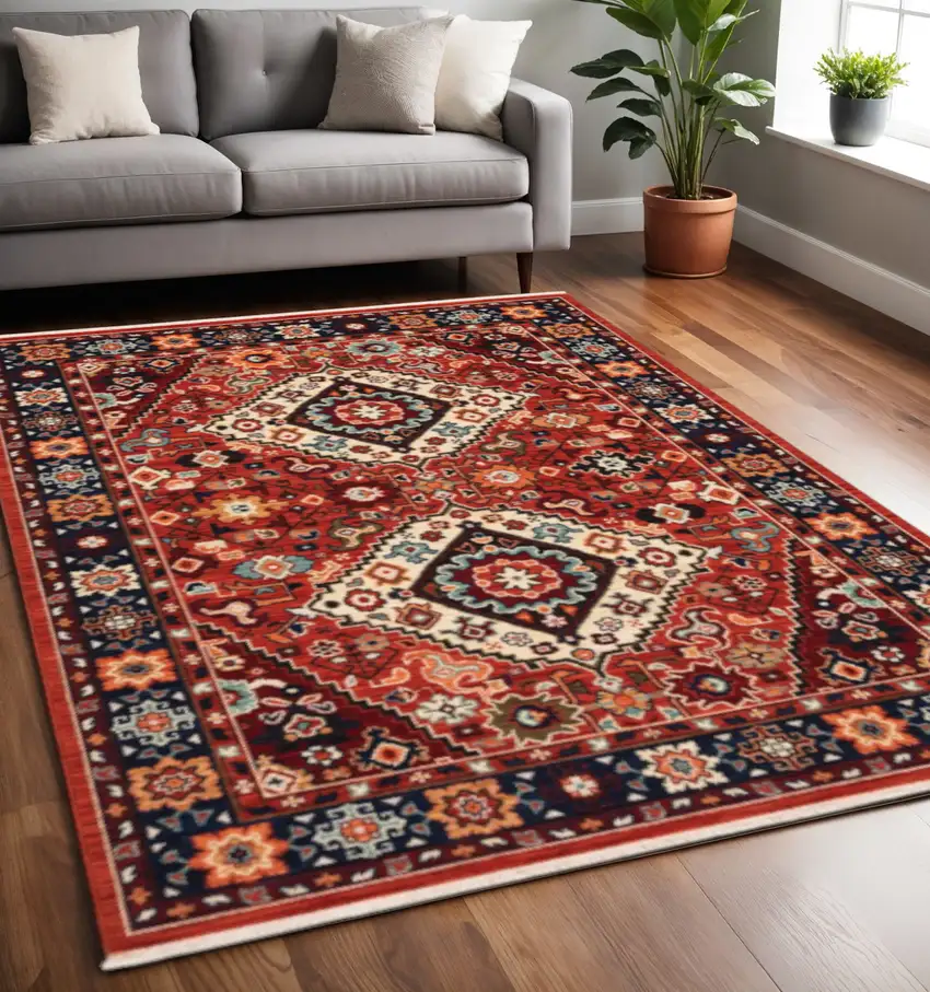 Red And Blue Oriental Area Rug Photo 1