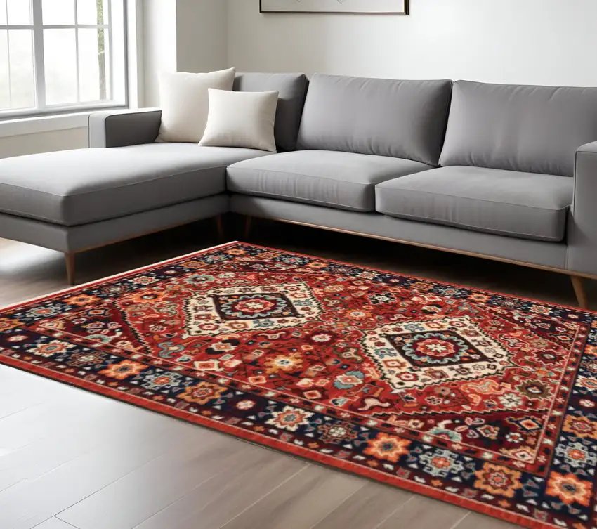 Red And Blue Oriental Area Rug Photo 1