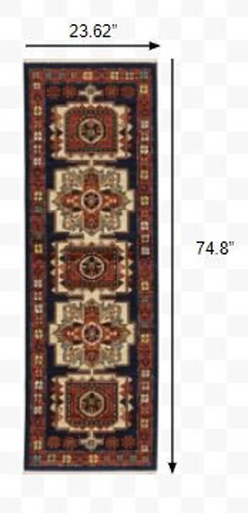Red Blue Machine Woven Oriental Indoor Runner Rug Photo 2