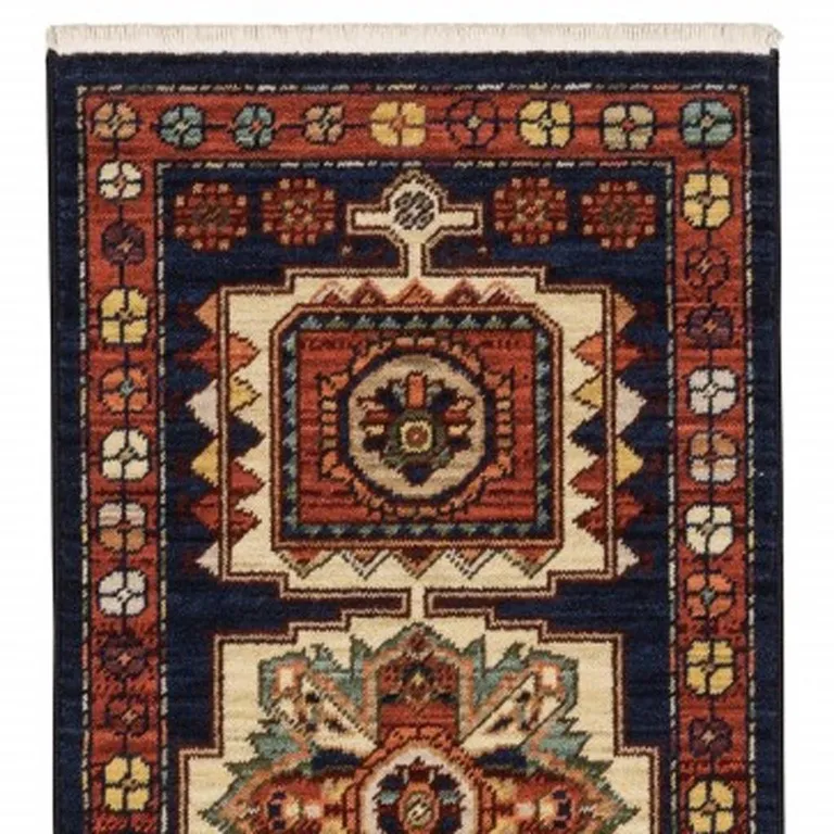 Red Blue Machine Woven Oriental Indoor Runner Rug Photo 4