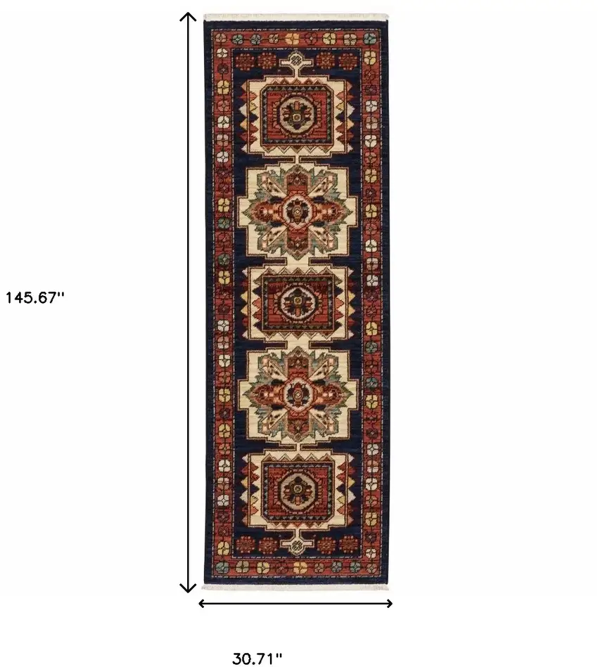 Red Blue Machine Woven Oriental Indoor Runner Rug Photo 6