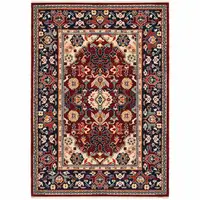 Photo of Red Blue Orange And Beige Oriental Power Loom Stain Resistant Area Rug With Fringe