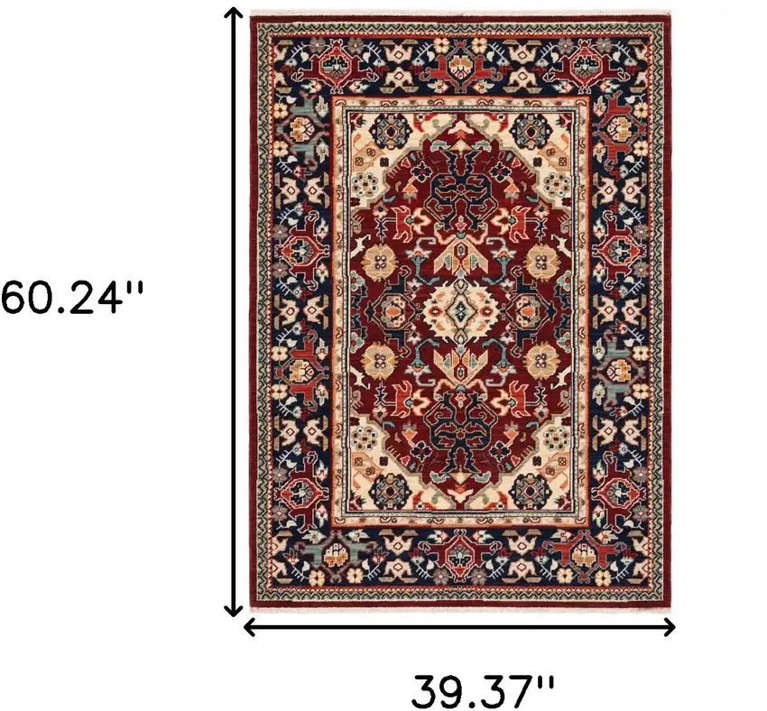 Blue and Red Oriental Power Loom Area Rug Photo 3