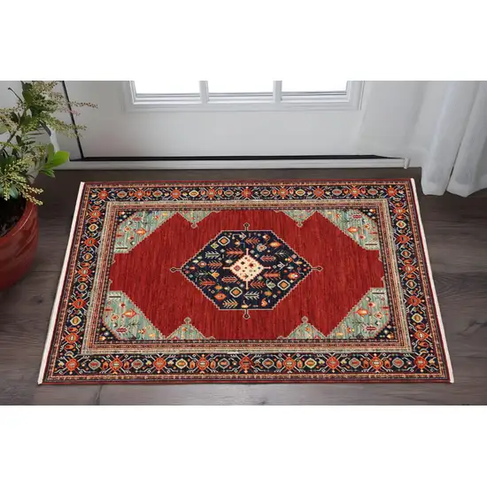 Blue and Red Oriental Power Loom Area Rug Photo 1