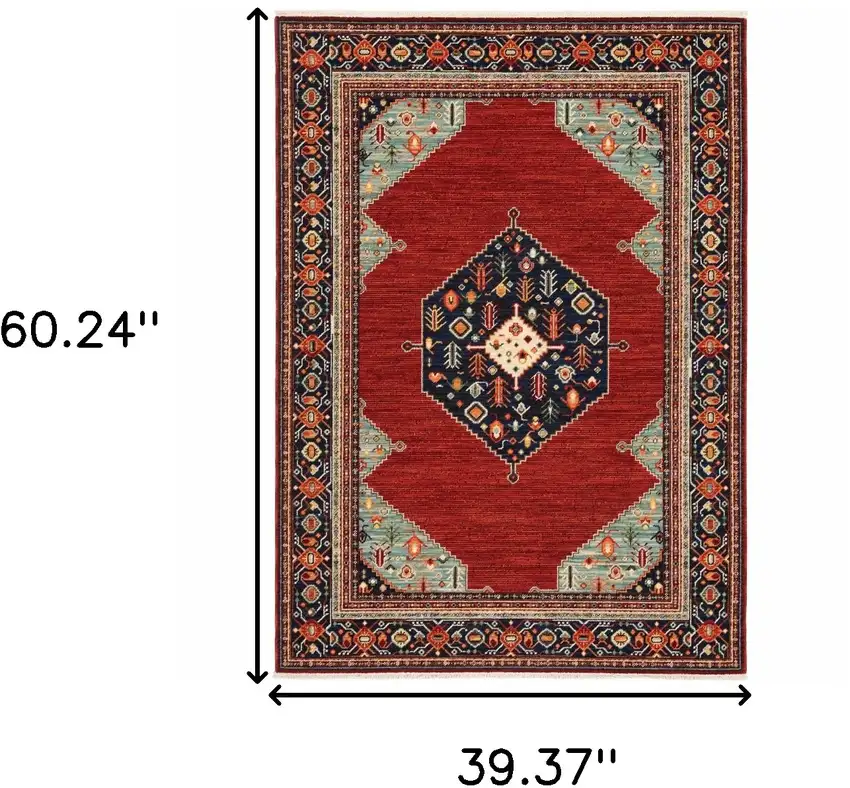 Blue and Red Oriental Power Loom Area Rug Photo 3