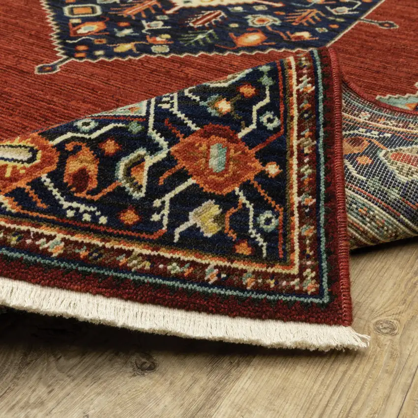 Blue and Red Oriental Power Loom Area Rug Photo 8