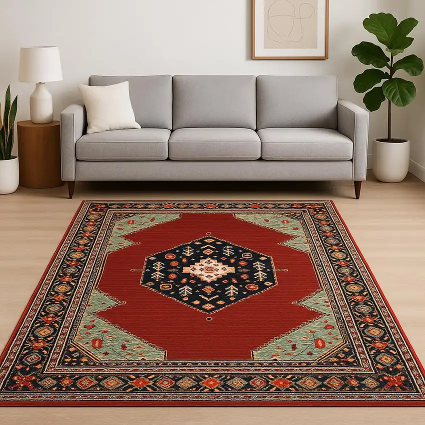 Red and Black Oriental Power Loom Area Rug Photo 1