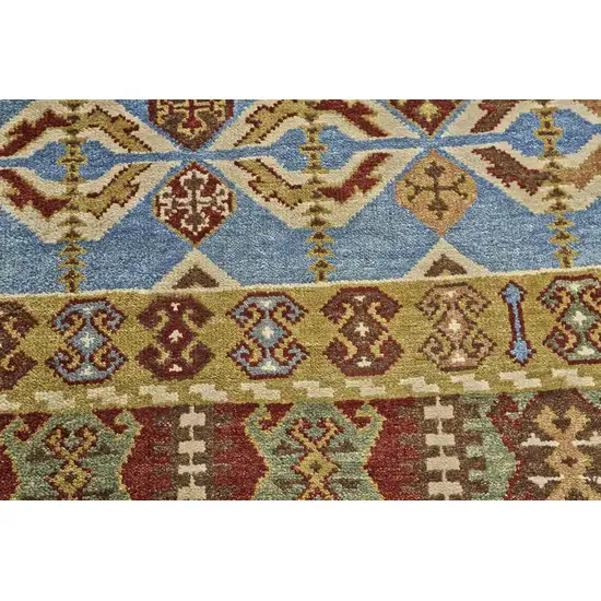 Red Blue and Brown Wool Southwestern Hand Knotted Area Rug Photo 4