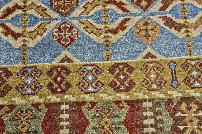 Red Blue and Brown Wool Southwestern Hand Knotted Area Rug Photo 4