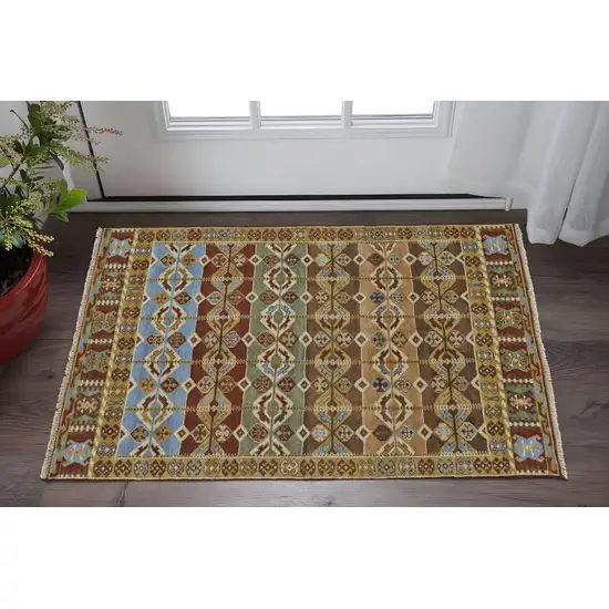 Red Blue and Brown Wool Southwestern Hand Knotted Area Rug Photo 1