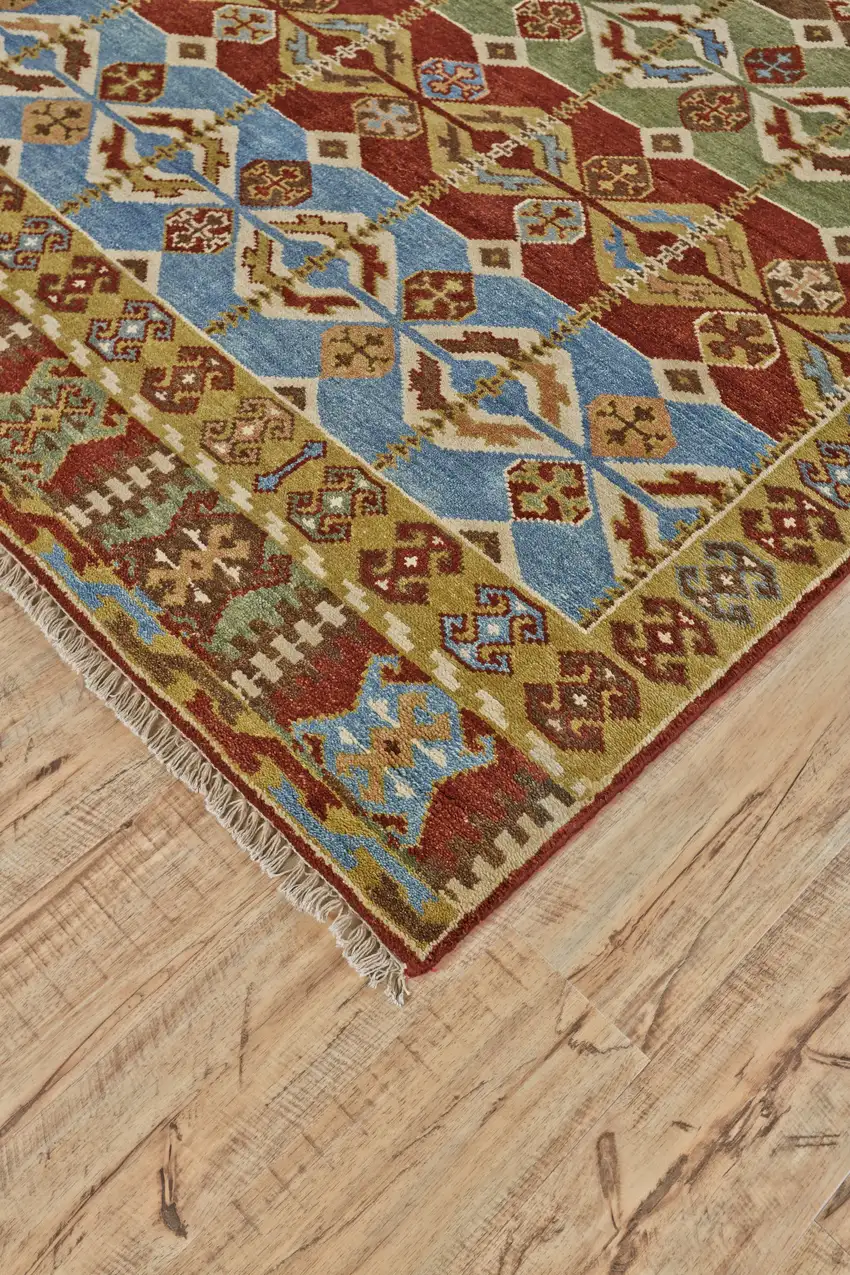 Red Blue and Brown Wool Southwestern Hand Knotted Area Rug Photo 5