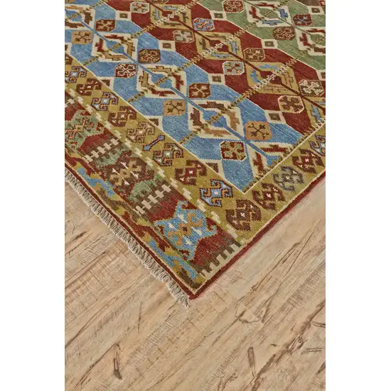 Red Blue and Brown Wool Southwestern Hand Knotted Area Rug Photo 5