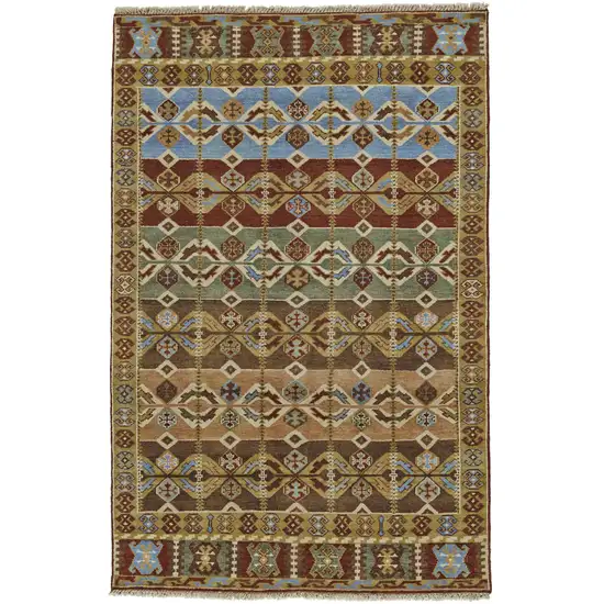 Red Blue and Brown Wool Southwestern Hand Knotted Area Rug Photo 2