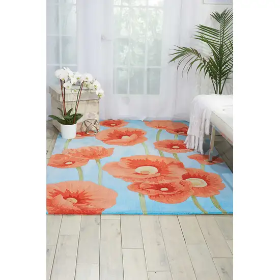 Red Blue and Green Floral Area Rug Photo 6
