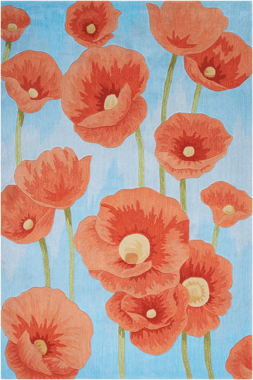 Red Blue and Green Floral Area Rug Photo 2