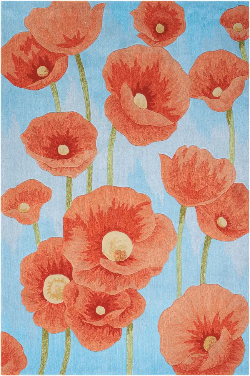 Red Blue and Green Floral Area Rug Photo 3