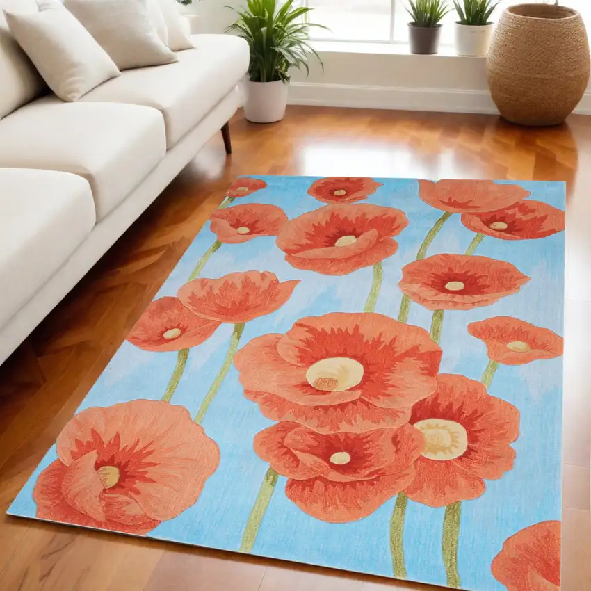 Red Blue and Green Floral Area Rug Photo 1