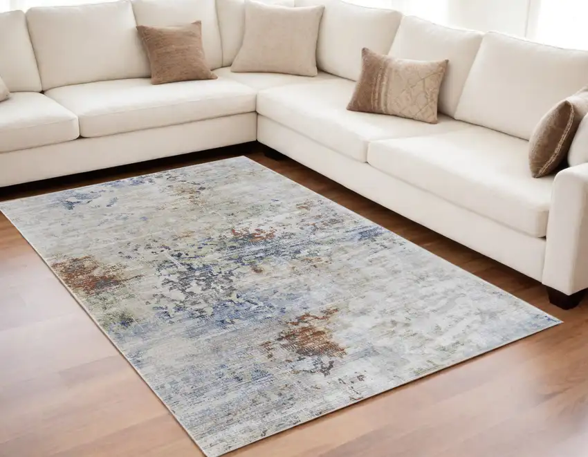 Red Blue and Ivory Abstract Power Loom Area Rug Photo 1
