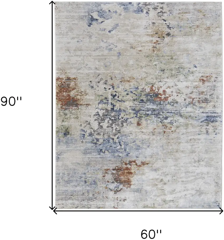 Red Blue and Ivory Abstract Power Loom Area Rug Photo 3