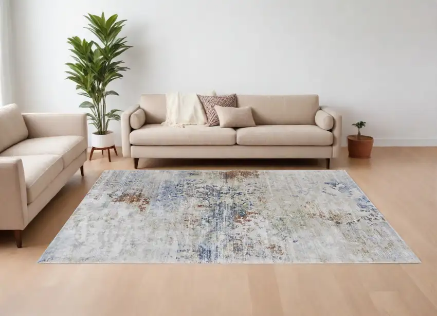 Red Blue and Ivory Abstract Power Loom Area Rug Photo 1