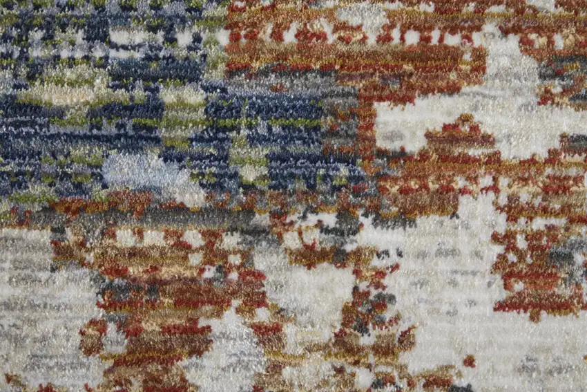 Red Blue and Ivory Abstract Power Loom Area Rug Photo 8