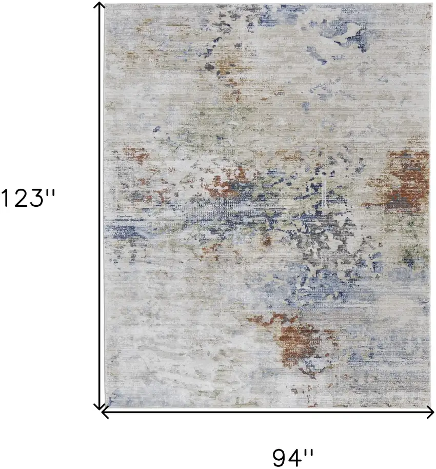 Red Blue and Ivory Abstract Power Loom Area Rug Photo 3
