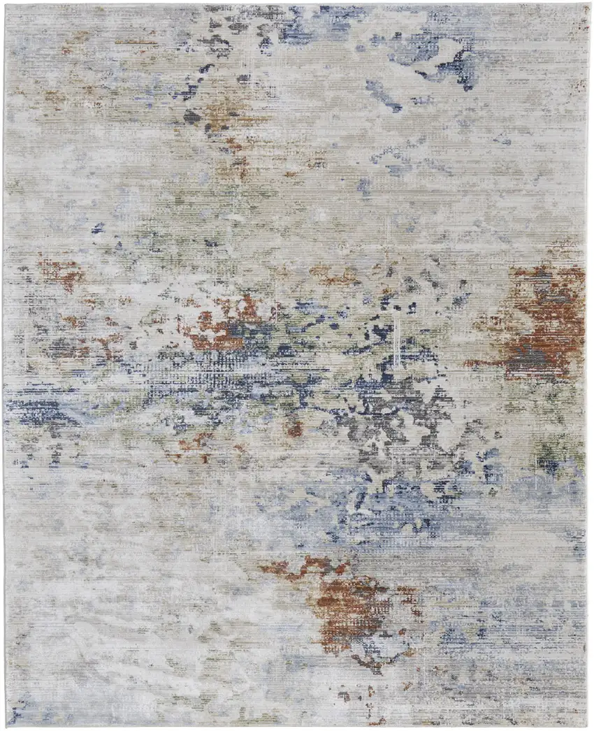 Red Blue and Ivory Abstract Power Loom Area Rug Photo 6