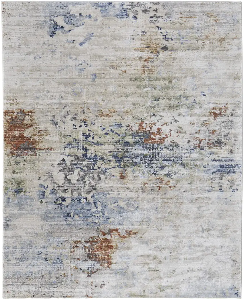 Red Blue and Ivory Abstract Power Loom Area Rug Photo 4