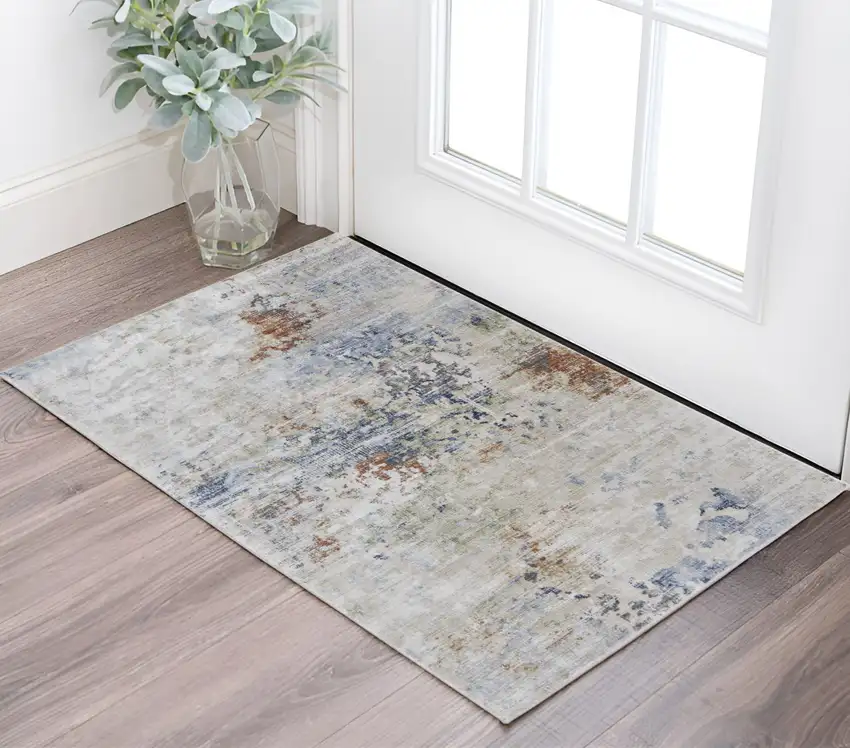 Red Blue and Ivory Abstract Power Loom Area Rug Photo 1