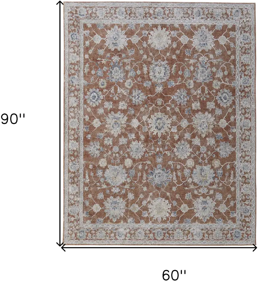 Red Blue and Ivory Floral Power Loom Worn Faded Area Rug With Fringe Photo 3