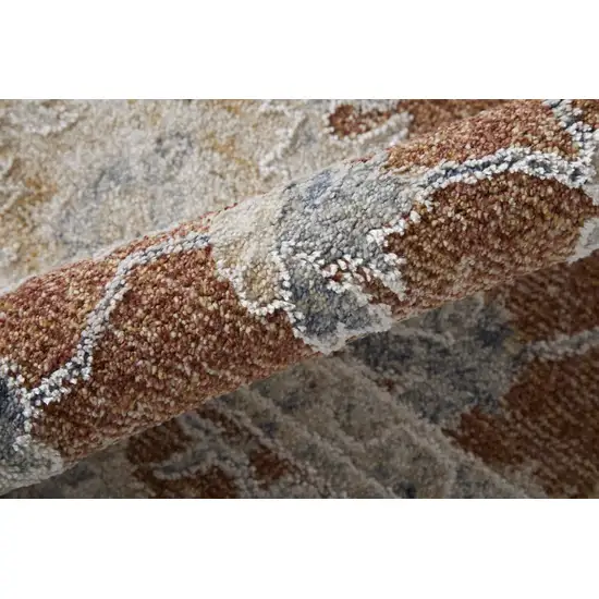 Red Blue and Ivory Floral Power Loom Worn Faded Area Rug With Fringe Photo 7