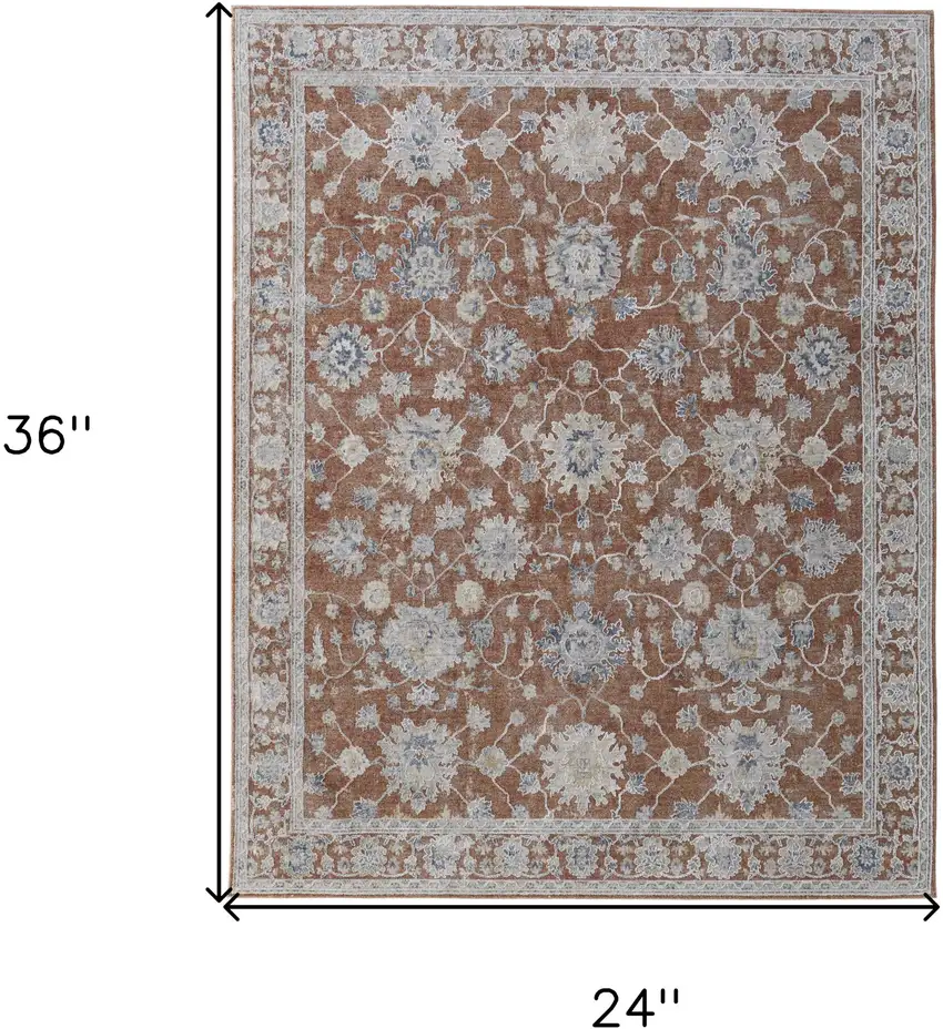 Red Blue and Ivory Floral Power Loom Worn Faded Area Rug With Fringe Photo 3