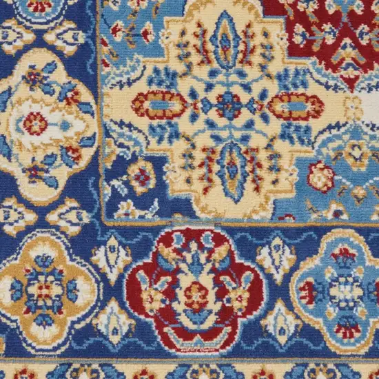 Red Blue and Light Brown Ogee Distressed Non Skid Area Rug Photo 1