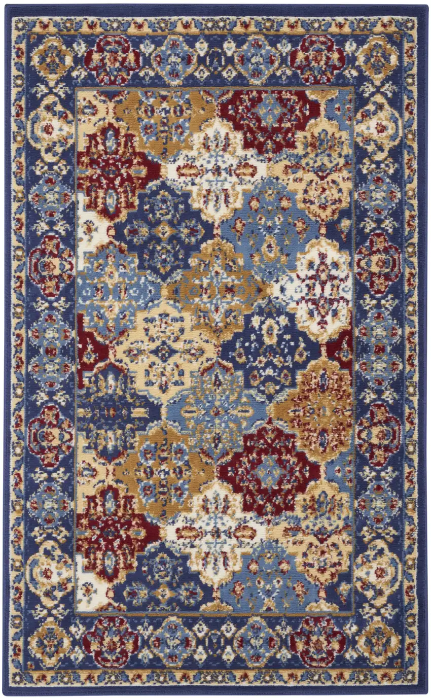 Red Blue and Light Brown Ogee Distressed Non Skid Area Rug Photo 7
