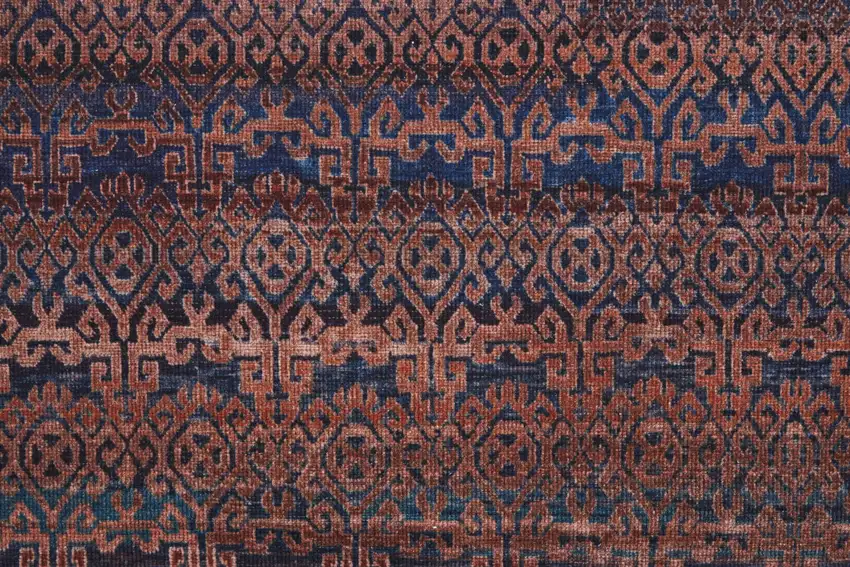 Red Brown And Blue Floral Power Loom Area Rug Photo 4