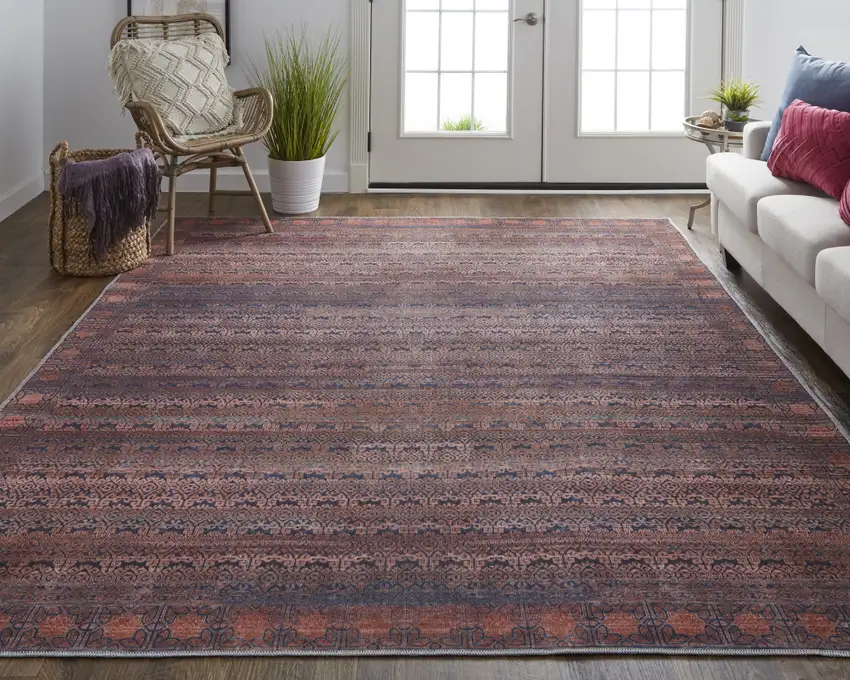 Red Brown And Blue Floral Power Loom Area Rug Photo 7