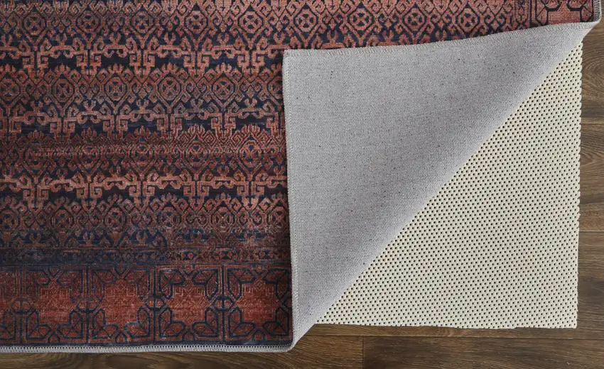 Red Brown And Blue Floral Power Loom Area Rug Photo 5