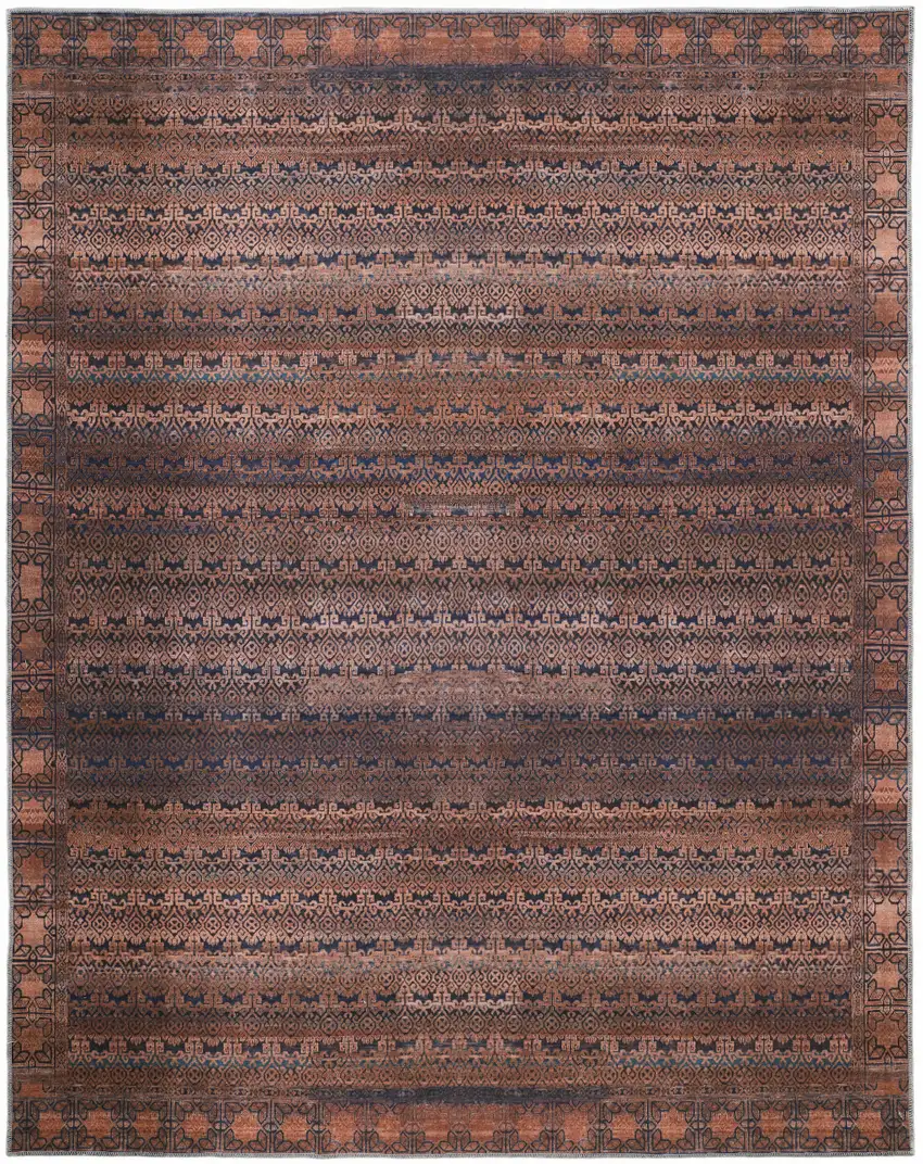 Red Brown And Blue Floral Power Loom Area Rug Photo 1